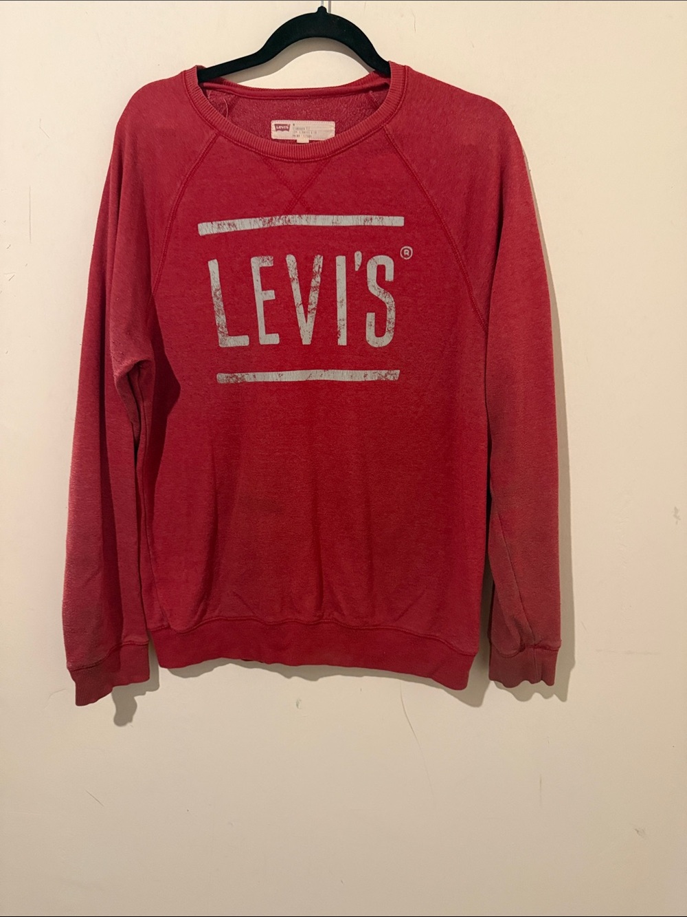 Levi's Men's Red Crewneck with Distressed White Logo Size Medium